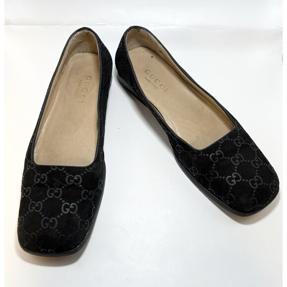 Gucci Black Suede Flats/Loafers GG Monogram Square Toe Vintage Y2K Sz 36 6 - Picture 4 of 11